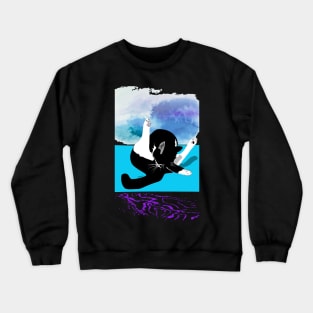 Cat self clean. Cute Tuxedo Cat on Black Copyright TeAnne Crewneck Sweatshirt